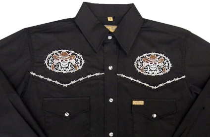 White Horse Apparel Men's Embroidered Western Shirt: White Horse Skulls On Black 4 White Horse Apparel Men's Embroidered Western Shirt: White Horse Skulls On Black