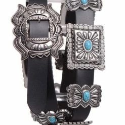 OutWest Shop Western Fashion Belt Accessory: Leather With Conchos Faux Turquoise