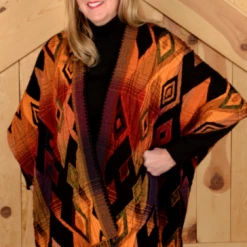 Ladies' Rhonda Stark Italian Acrylic Collection: Shawl Sunset Diamond, Fringe