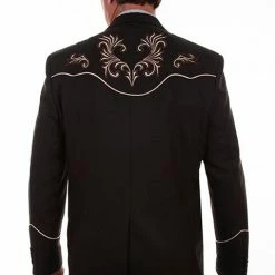 Scully Leather Company Men's Fabric Jacket Collection: Scully Western Blazer Floral Scroll Embroidery