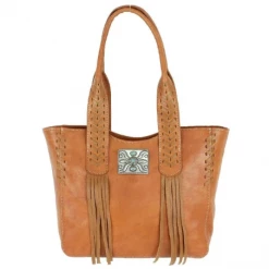 American West Handbags American West Handbag Mohave Collection: Leather Small Zip Top Tote With Fringe