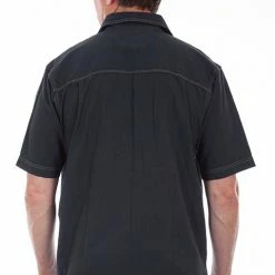 Scully Leather Company Men's Farthest Point Collection Shirt: Short Sleeve Traveler Contrast Gun Metal