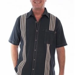 Scully Leather Company Men's Farthest Point Collection Shirt: Short Sleeve Traveler Contrast Gun Metal
