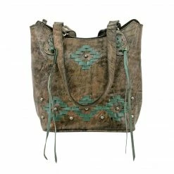 American West Handbags Ladies' American West Handbag Tribal Weave Collection: Leather Zip Top Bucket Tote
