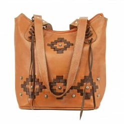 American West Handbags Ladies' American West Handbag Tribal Weave Collection: Leather Zip Top Bucket Tote