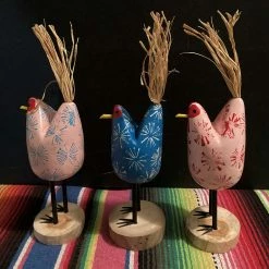 Edith Herbert John Folk Art Navajo Hand Carved Small Standing Chickens