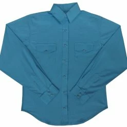 White Horse Apparel Women's Western Shirt: White Horse Solid Broadcloth Turquoise