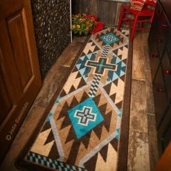 American Dakota Textiles Trader Collection: Rustic Cross Turquoise Area Rugs Decor