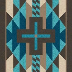 American Dakota Textiles Trader Collection: Rustic Cross Turquoise Area Rugs Decor