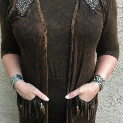 Pat Dahnke Ladies' Distressed Brown Feather Long Vest