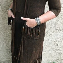 Pat Dahnke Ladies' Distressed Brown Feather Long Vest