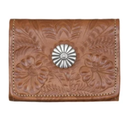 American West Handbags American West Tooled Collection: Leather Tri-Fold Wallet With Concho Ladies'