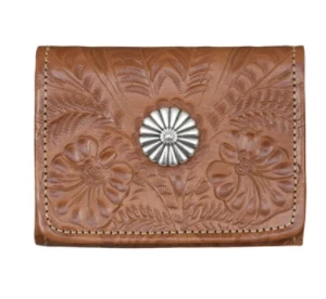 American West Handbags American West Tooled Collection: Leather Tri-Fold Wallet With Concho Ladies' 4 American West Handbags American West Tooled Collection: Leather Tri-Fold Wallet With Concho Ladies'