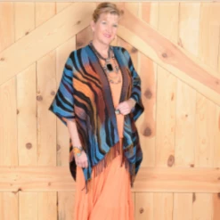 Rhonda Stark Italian Acrylic Collection: Shawl Turquoise Wave, Fringe