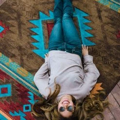 American Dakota Textiles Decor Voices Collection: Whiskey River Turquoise Area Rugs