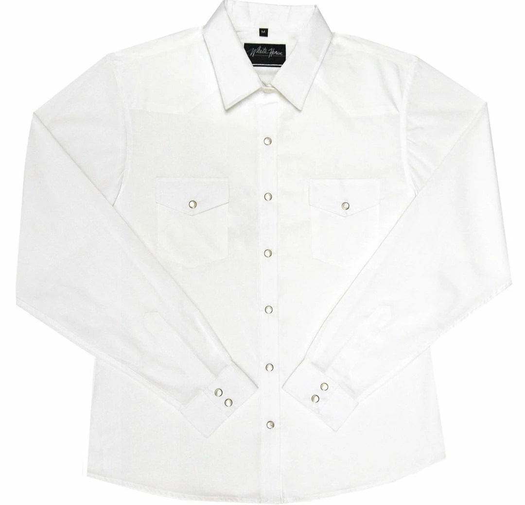 White Horse Apparel Ladies' Women's Western Shirt: White Horse Solid Broadcloth White 3 White Horse Apparel Ladies' Women's Western Shirt: White Horse Solid Broadcloth White
