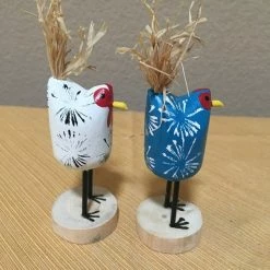 Edith Herbert John Decor Folk Art Navajo Hand Carved XSmall Standing Chickens