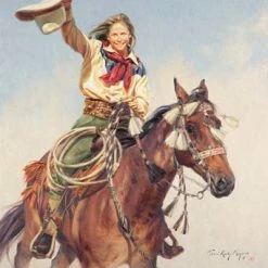 TXLC Custom Tile Western Art Tile: Artist Terri Kelly Moyers "Yippee Yi Yea"